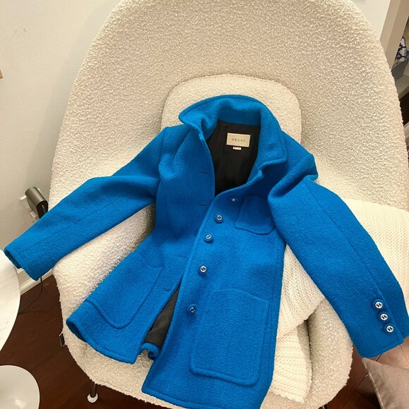 FREE AUTH! - Gucci Blue/Turquoise 2025 Wool GG Button Coat - IT 42 / US 6 - NWOT - Picture 6 of 11